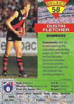 1994 Select AFL #58 Dustin Fletcher Back